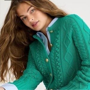 NWT JCrew Cable-Knit Cardigan Sweater in Emerald Beryl Green
